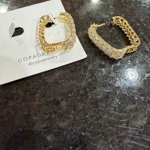 Gold Pave Geometric Hoop Earrings